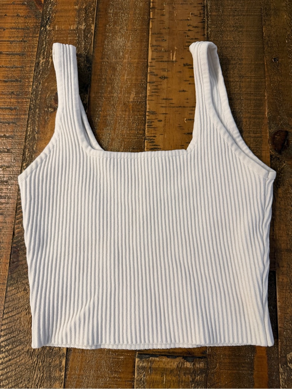 debut White Ribbed Square-Neck Crop Tank